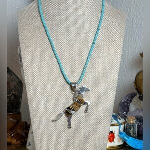 NWT Navajo Handmade Valerie Yazzie Artisan Inlay Horse Pendant